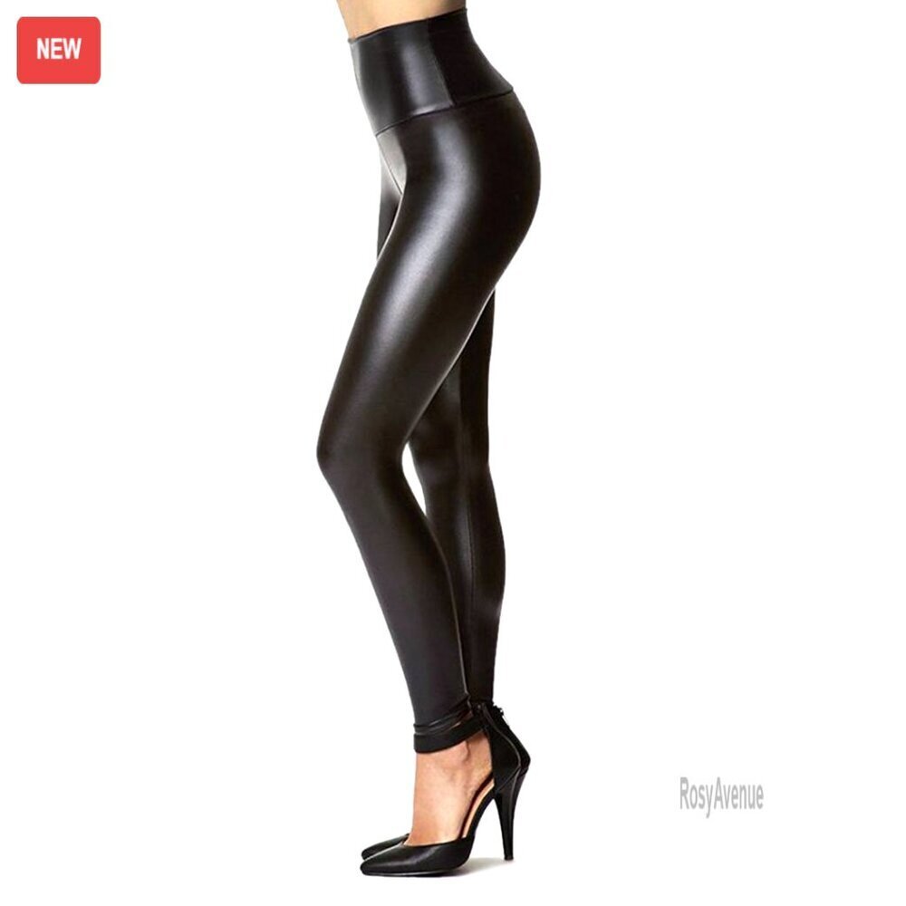 Faux Leather Leggings High Waist Tummy Control Stretchy Pants